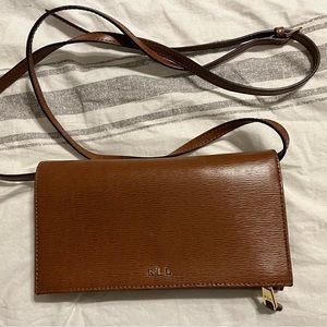 LAUREN RALPH LAUREN BROWN LEATHER ORGANIZER CROSSBODY